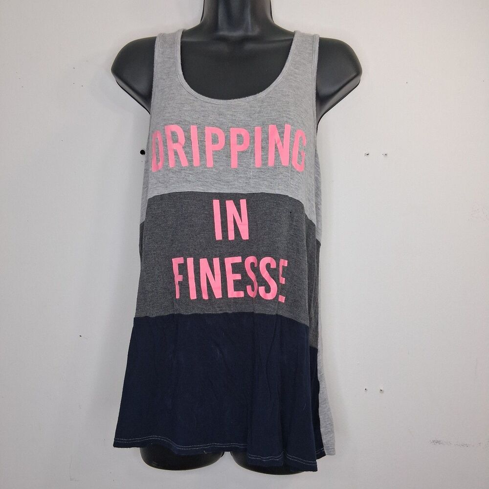 Free Kisses Womens Tank Top Sz L Flare Color Block Workout Dripping Wet T Shirt